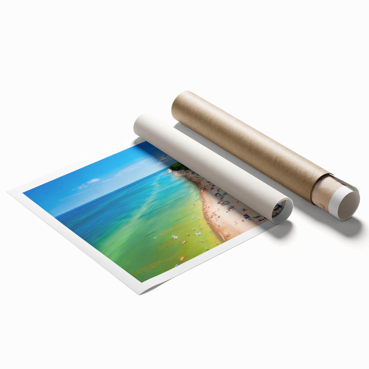 Extra large rolled print of a serene Polish landscape, with muted greens and blues, ideal for classy bathroom wall art.