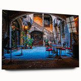 Large abstract depiction of Barcelona scenery on acrylic glass, using muted earth tones.