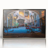 Large framed acrylic print of Barcelona scenery in muted earth tones, ideal for modern art wall decor.