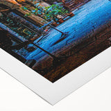 Art deco poster of Barcelona scenery in muted earth tones on rolled canvas, suitable for dining room wall art.