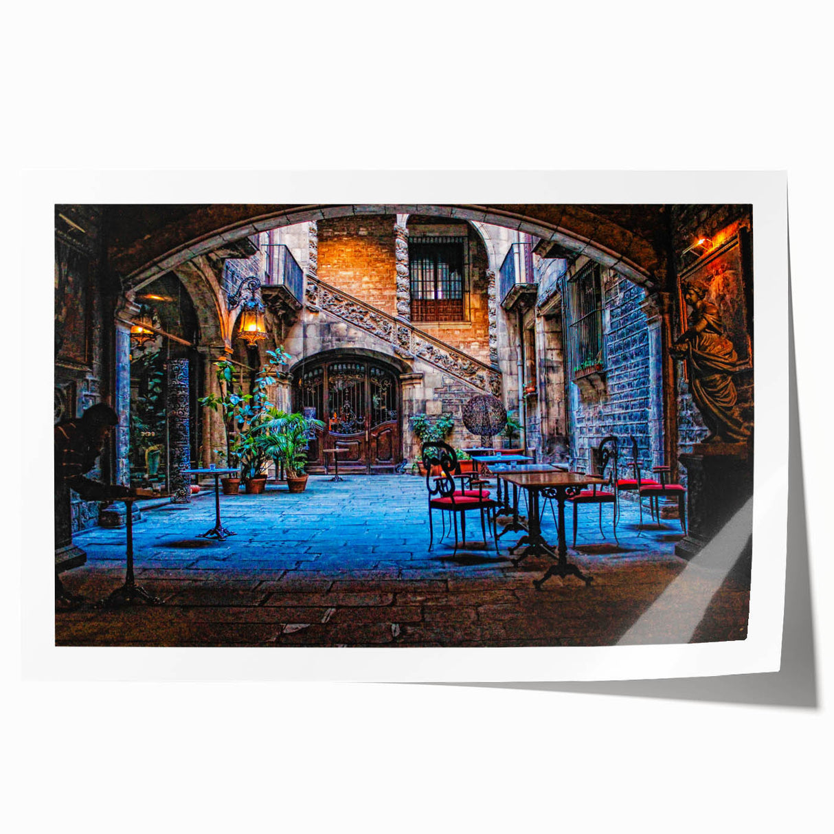 Extra large rolled print of a Barcelona cityscape in muted earth tones, ideal for art wall dining room.
