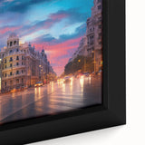 Extra large black wall art featuring a textured depiction of Madrid's cityscape on a framed canvas.