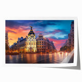 Extra large rolled print of Madrid scenery with floral accents in muted earth tones, suitable for art wall dining room.