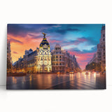 Large black and white stretched canvas of Madrid scenery, ideal for kitchen wall art or bedroom ambiance.
