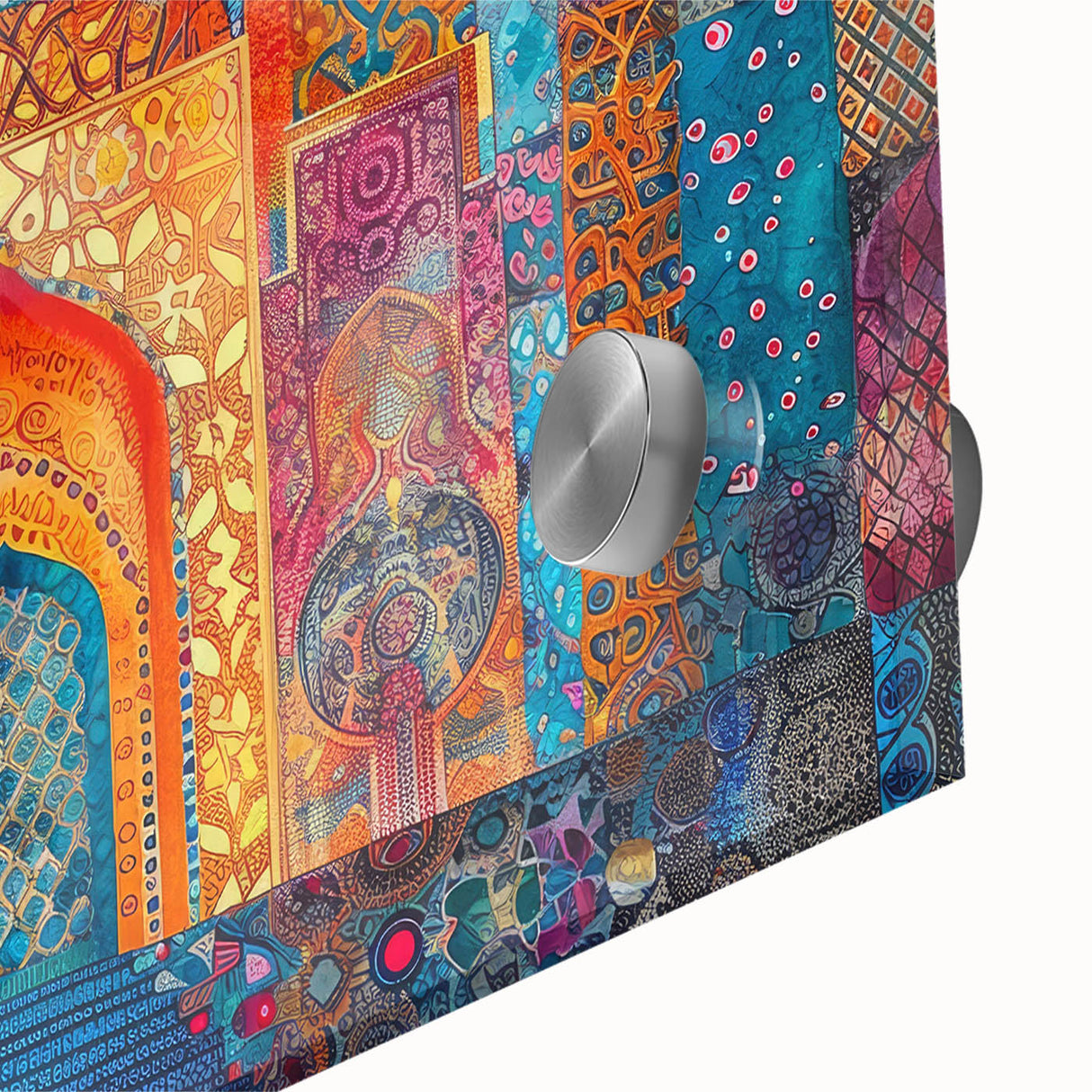Large abstract wall art depicting a Middle Eastern scenery in muted earth tones on acrylic glass.