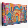 Large stretched canvas depicting a Middle Eastern scenery in earthy tones, ideal for kitchen wall art.