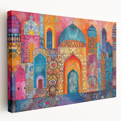 Large stretched canvas depicting a Middle Eastern scenery in earthy tones, ideal for kitchen wall art.