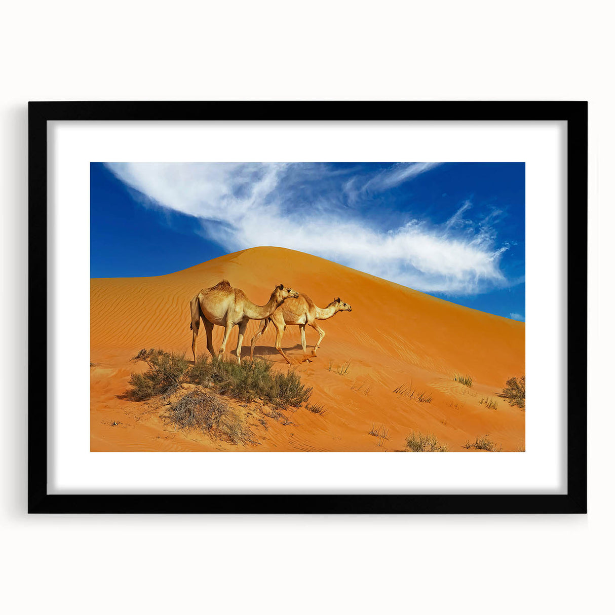 Extra large abstract art print depicting colorful, textured scenery of Oman on a framed canvas, ideal for living room decor.
