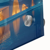 Large abstract wall art of Abu Dhabi skyline in muted gray tones on acrylic glass, ideal for dining room art.