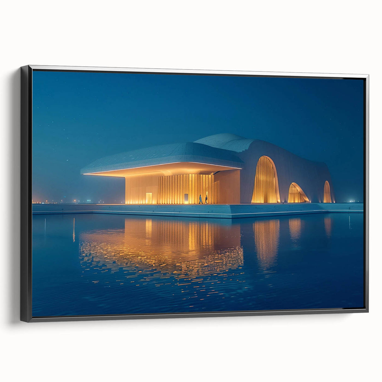 Black and white framed canvas featuring a vintage-style landscape of Abu Dhabi, ideal for bedroom wall decor.