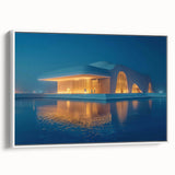 Vintage poster art of Abu Dhabi skyline in colorful hues on a large framed canvas, ideal for living room decor.
