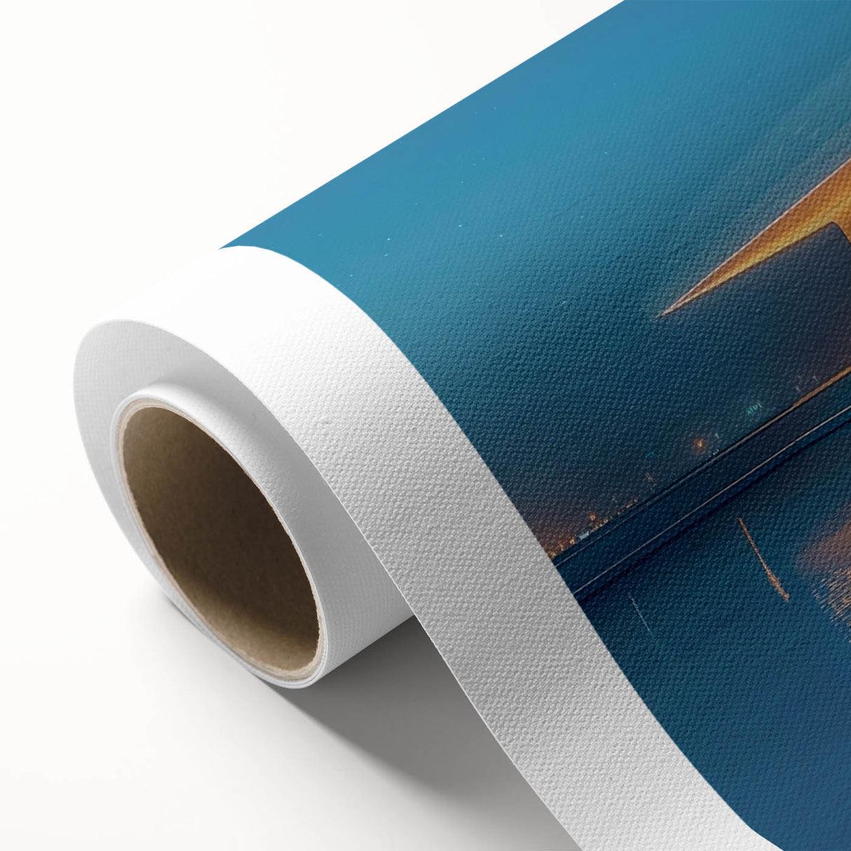 Art Deco style poster of Abu Dhabi skyline in pastel shades on rolled canvas, ideal for nursery wall art.