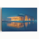 Black and white stretched canvas of Abu Dhabi skyline, ideal for kitchen wall art.