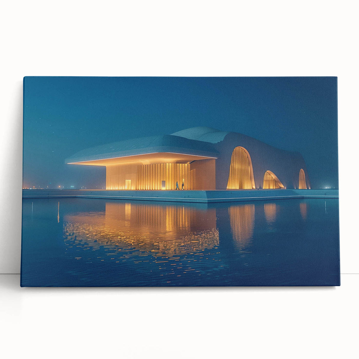 Black and white panoramic view of Abu Dhabi on stretched canvas, ideal for kitchen wall art.