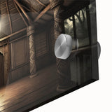 Large abstract wall art featuring oceanic blues and greens on acrylic glass.