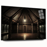 Large abstract oceanic scene in blue and turquoise hues on acrylic glass, ideal for bedroom or dining room art.