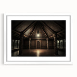 Abstract art print of a serene Fiji ocean scene in cool blue tones, framed in white.