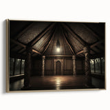 Framed canvas landscape painting of a serene Fiji beach scene in muted blues and greens, ideal for bedroom wall art.