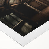 Art deco poster of a serene Fiji beach scene in muted blue and green tones on rolled canvas.