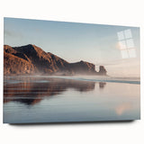 Large abstract wall art depicting Auckland's skyline in muted blue tones on acrylic glass.