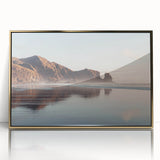 Large art print of Auckland skyline in muted gold and blue tones on framed acrylic, ideal for modern art wall decor.