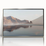 Mid-century modernist art of Auckland skyline in muted grays and blues on a framed acrylic, ideal for modern art wall decor.