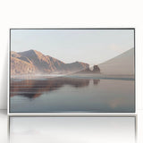 Art deco poster of Auckland skyline in muted blue tones on white framed acrylic, ideal for modern art wall decor.