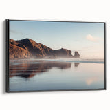 Black and white framed canvas of Auckland landscape, ideal for bedroom wall art in a vintage poster style.
