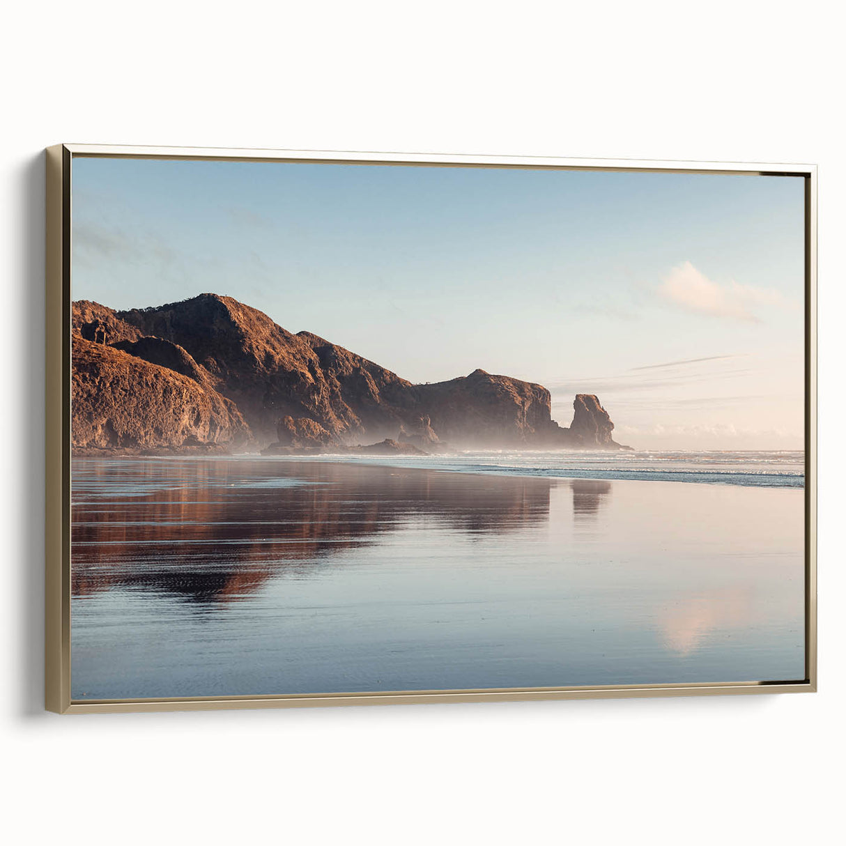 Framed canvas of Auckland skyline in muted grayscale, ideal for bedroom wall art.