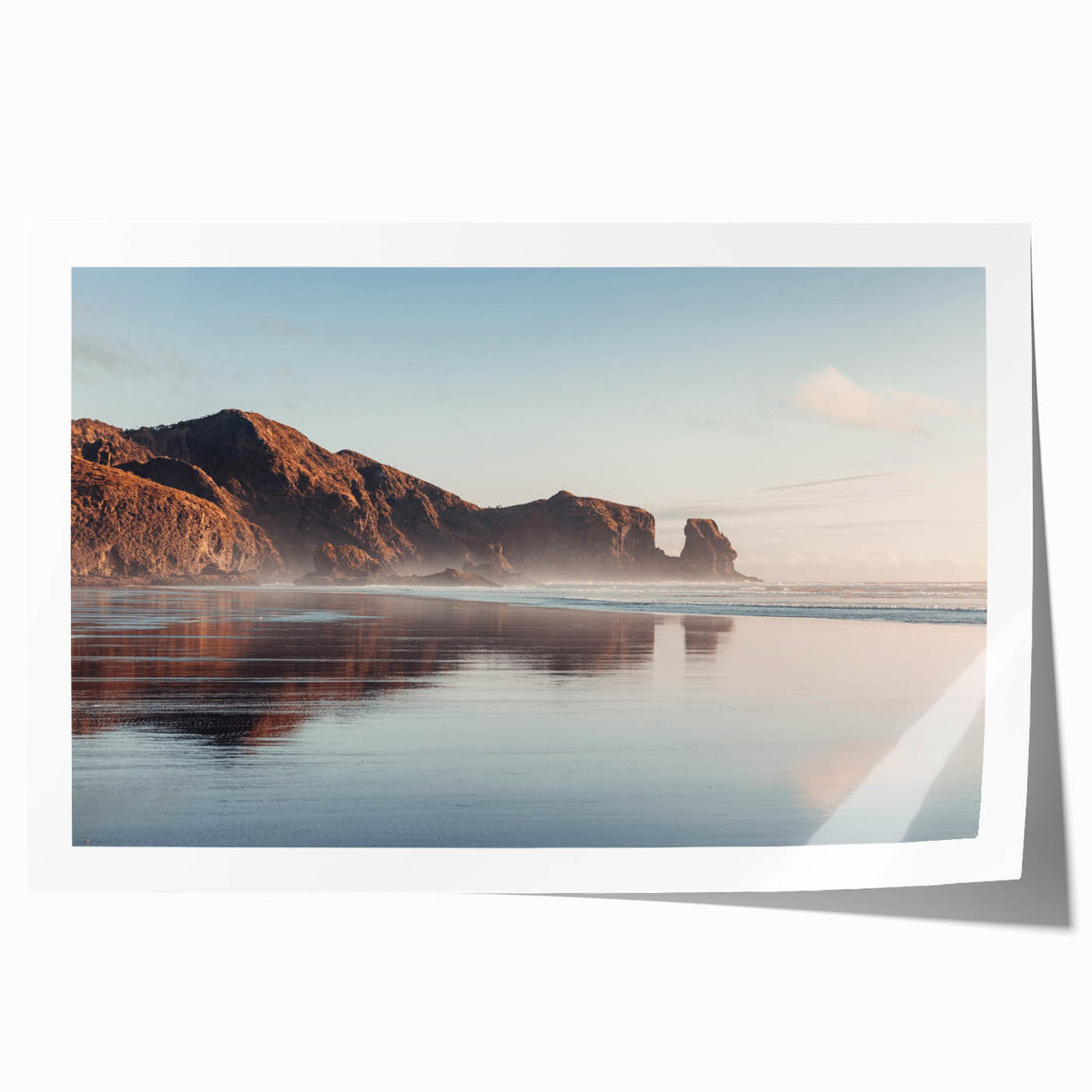 Extra large rolled print of Auckland skyline with muted blue and gray tones, ideal for art wall dining room.