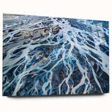 Large abstract print of Canterbury, New Zealand scenery on acrylic glass, in cool blue and green tones.