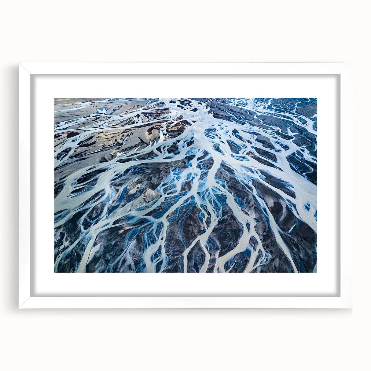 Abstract art print featuring a vibrant New Zealand Canterbury landscape on a white-framed canvas.