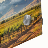 Large abstract wall art featuring a South American landscape in muted earth tones on acrylic glass.