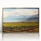 Large art print of a South American scenery in Argentina, featuring mid-century modernist style on a gold-framed acrylic.