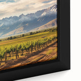 Extra large framed canvas of a textured, colorful abstract scene, featuring black dominant tones.