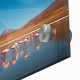 Large abstract wall art depicting a Bolivian landscape in earth tones on acrylic glass, ideal for dining room ambiance.