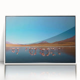 Art deco poster of Bolivia scenery in pastel shades, framed in white acrylic, ideal for modern nursery wall art.