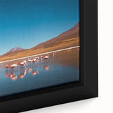 Extra large framed canvas of a textured, colorful Bolivian landscape in black, ideal for living room decor.