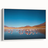 Vintage poster art of a Bolivian landscape on a framed canvas, featuring vivid colors, ideal for living room decor.