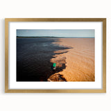 Extra large abstract art print of a textured Brazilian landscape in muted earth tones on a framed canvas.