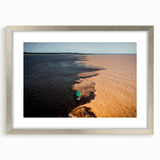 Textured abstract art print of a stylized Brazilian landscape, featuring earthy tones on a silver-framed mat.