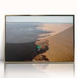 Mid-century modernist art of a Brazilian landscape in earth tones on framed acrylic, ideal for modern art wall decor.