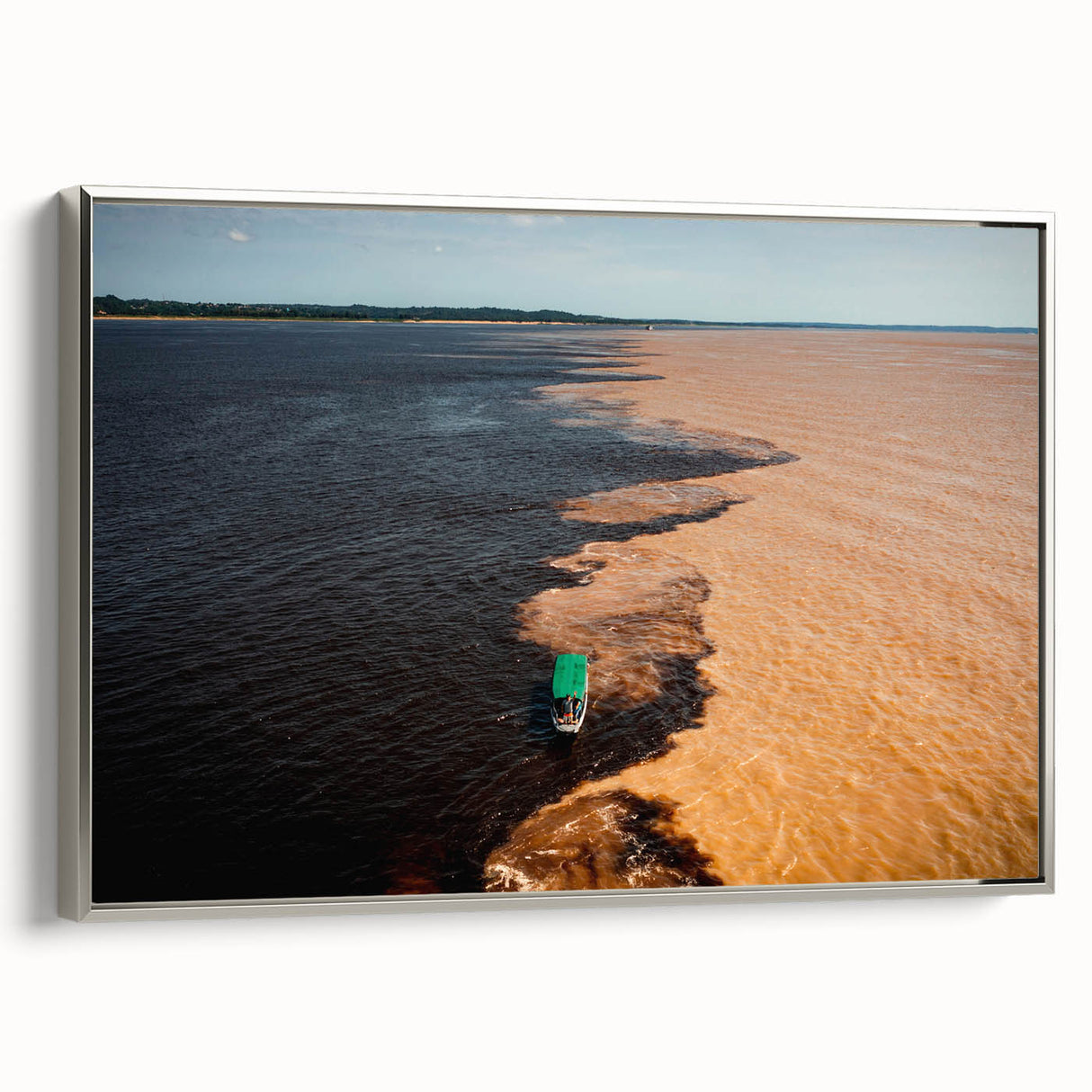 Landscape art painting of a vibrant Brazilian scene on a framed canvas, featuring a colorful palette.