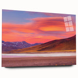 Large abstract wall art depicting a vibrant Chilean landscape on acrylic glass, ideal for bedroom or dining room decor.