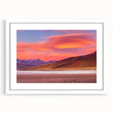 Abstract art print of a South American landscape in muted earth tones on a framed white mat.