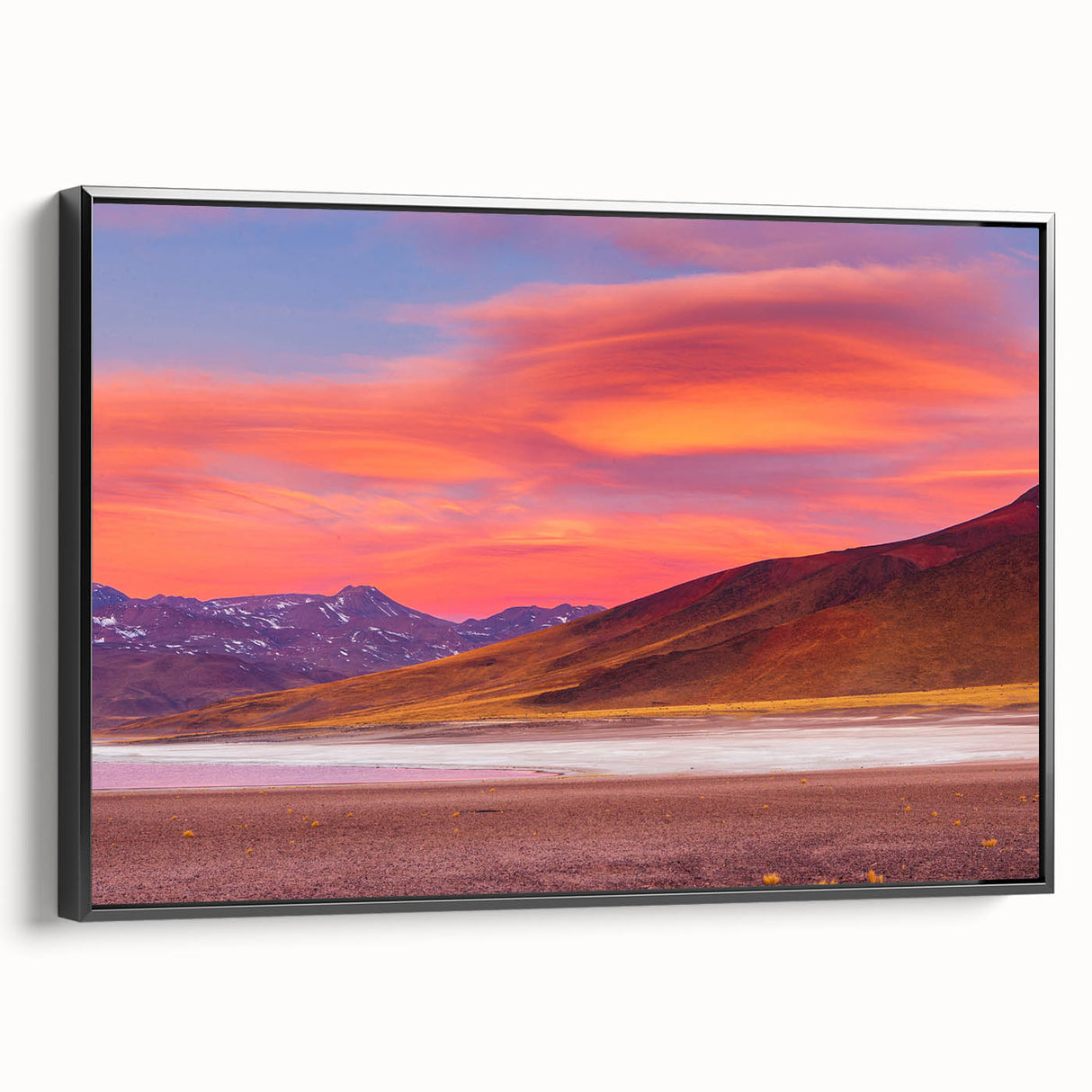 Black and white framed canvas of a Chilean landscape, ideal for bedroom wall art.