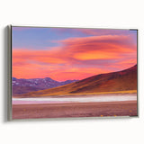 Framed canvas landscape art painting featuring a vintage-style depiction of a Chilean scenery in colorful and black tones.