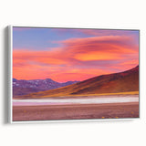 Vintage poster art of a Chilean landscape on framed canvas, featuring vibrant colors against a black background.