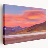 Large stretched canvas of a Chilean landscape in muted earth tones, ideal for kitchen wall art.