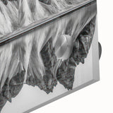 Large abstract depiction of Alaskan scenery in muted earth tones on acrylic glass, suitable as dining room art.